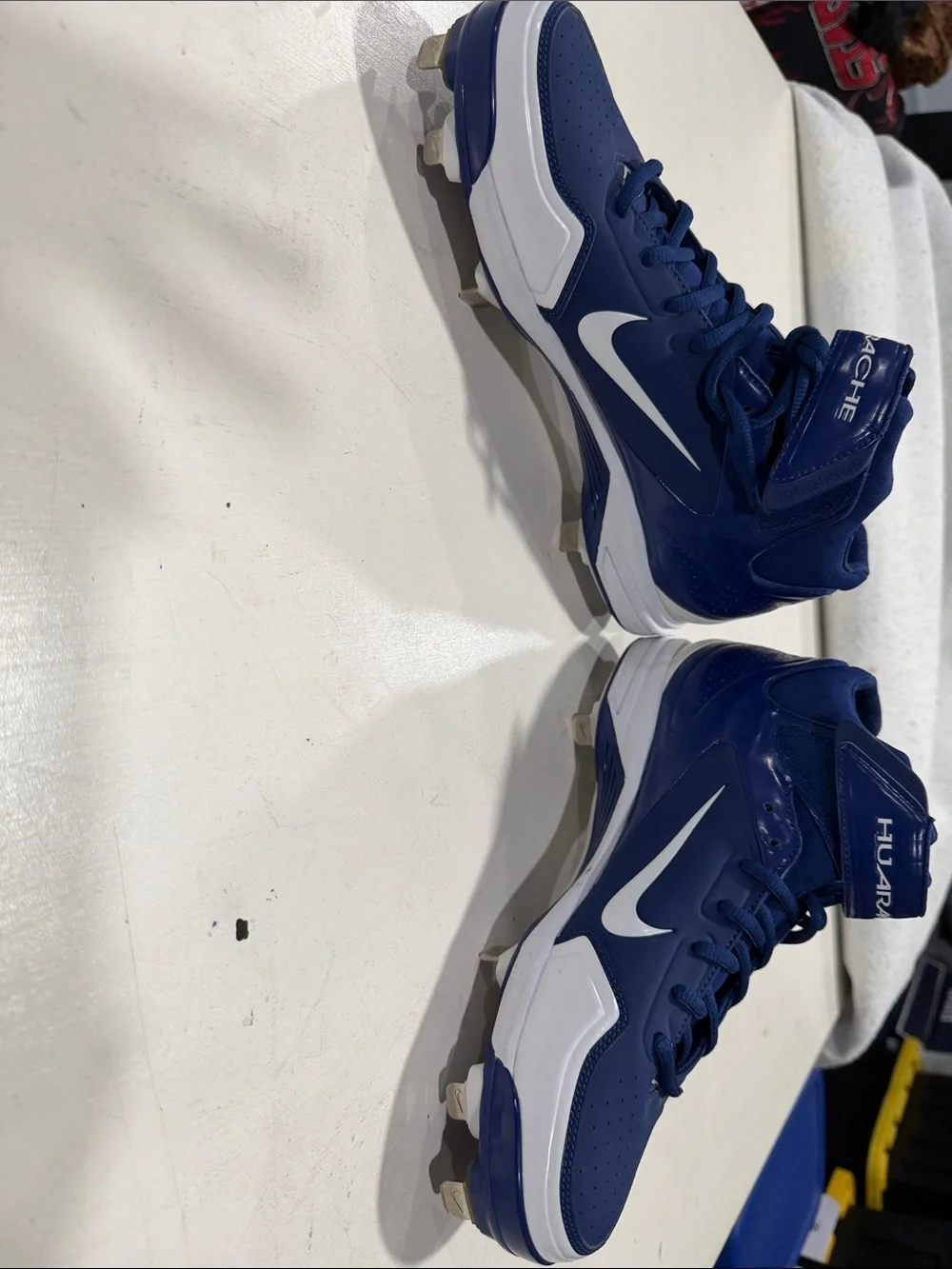 Nike Huarache Mid Top Men's Baseball Cleats in Royal Blue and White